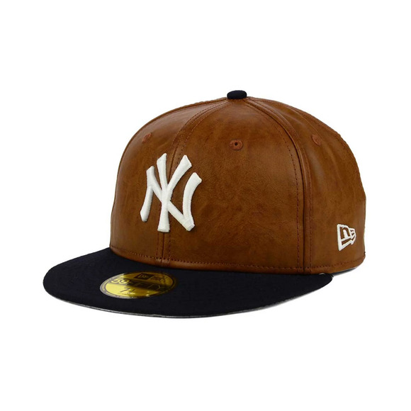 New York Yankees Fitted New ERA 2 Tone PU Leather 59fifty Hat Cap Size 8 RARE